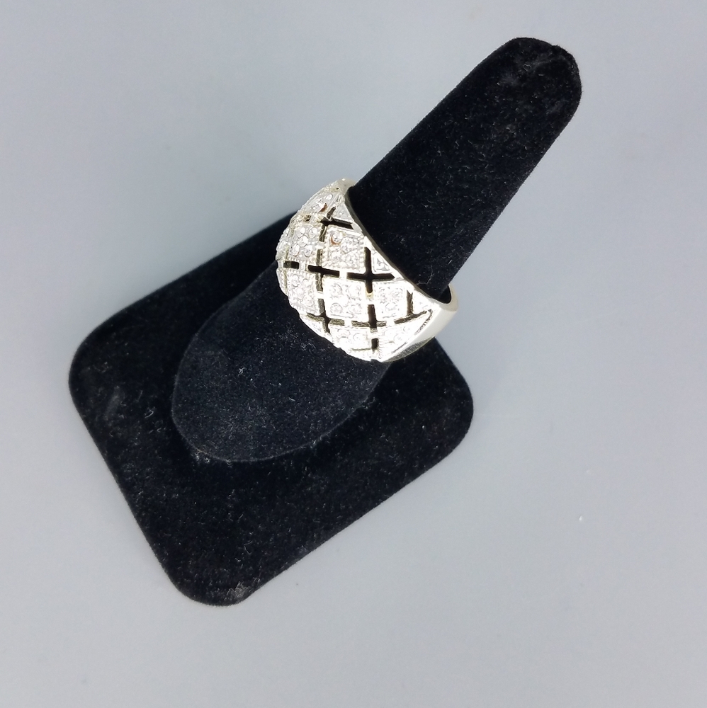 Silvertone Rhinestone Thick Ring - Picture 7 of 9